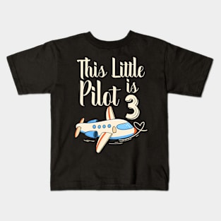 3 Year Old Boy Girl Airplane Pilot 3Rd Birthday Party Kids T-Shirt